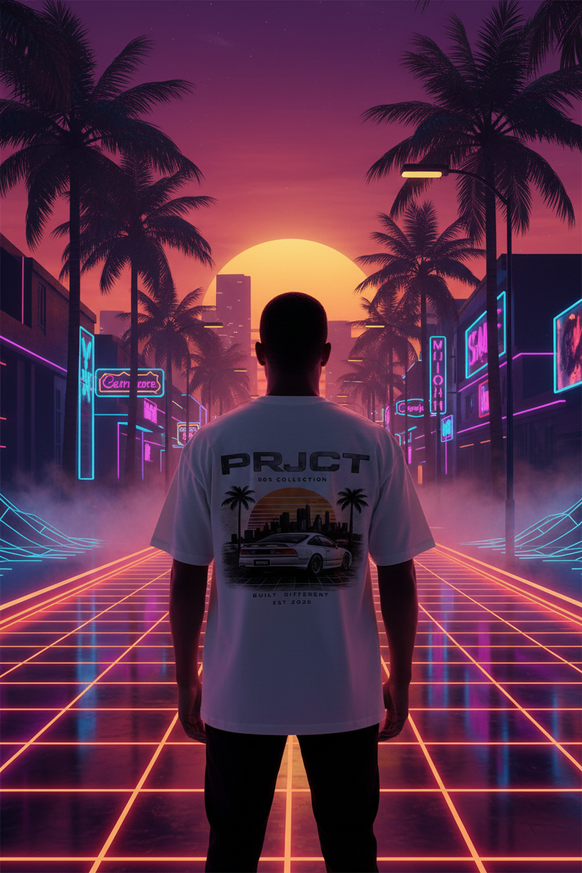 "PRJCT - Neon Grid 80s Coupe Sunset Tee