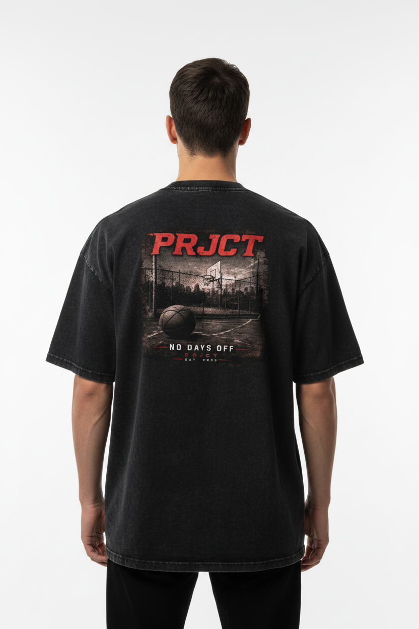 "PRJCT - NO DAYS OFF" Snow washed & oversized tee ...