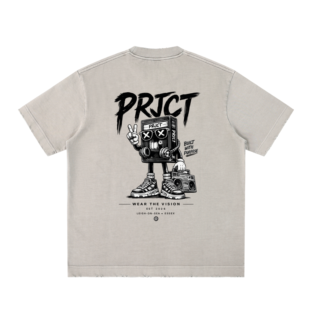 "PRJCT - 80s Beats Heavyweight, Vintage, Washed & frayed Tee ...