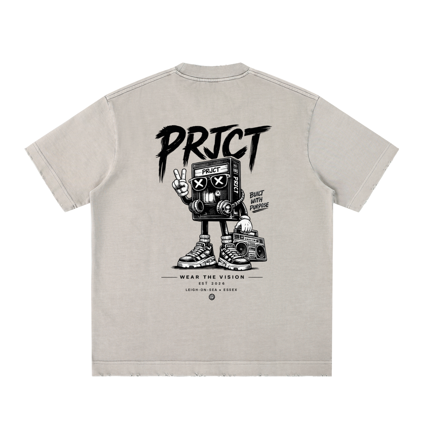 "PRJCT - 80s Beats Heavyweight, Vintage, Washed & frayed Tee ...